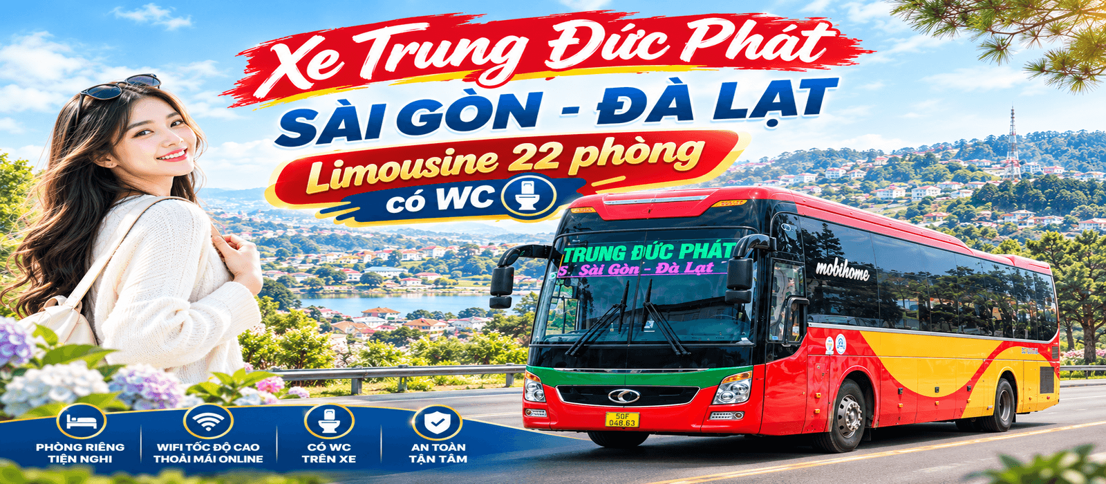 Xe Trung Đức Phát Sài Gòn - Đà Lạt: Limousine 22 phòng đôi có WC
