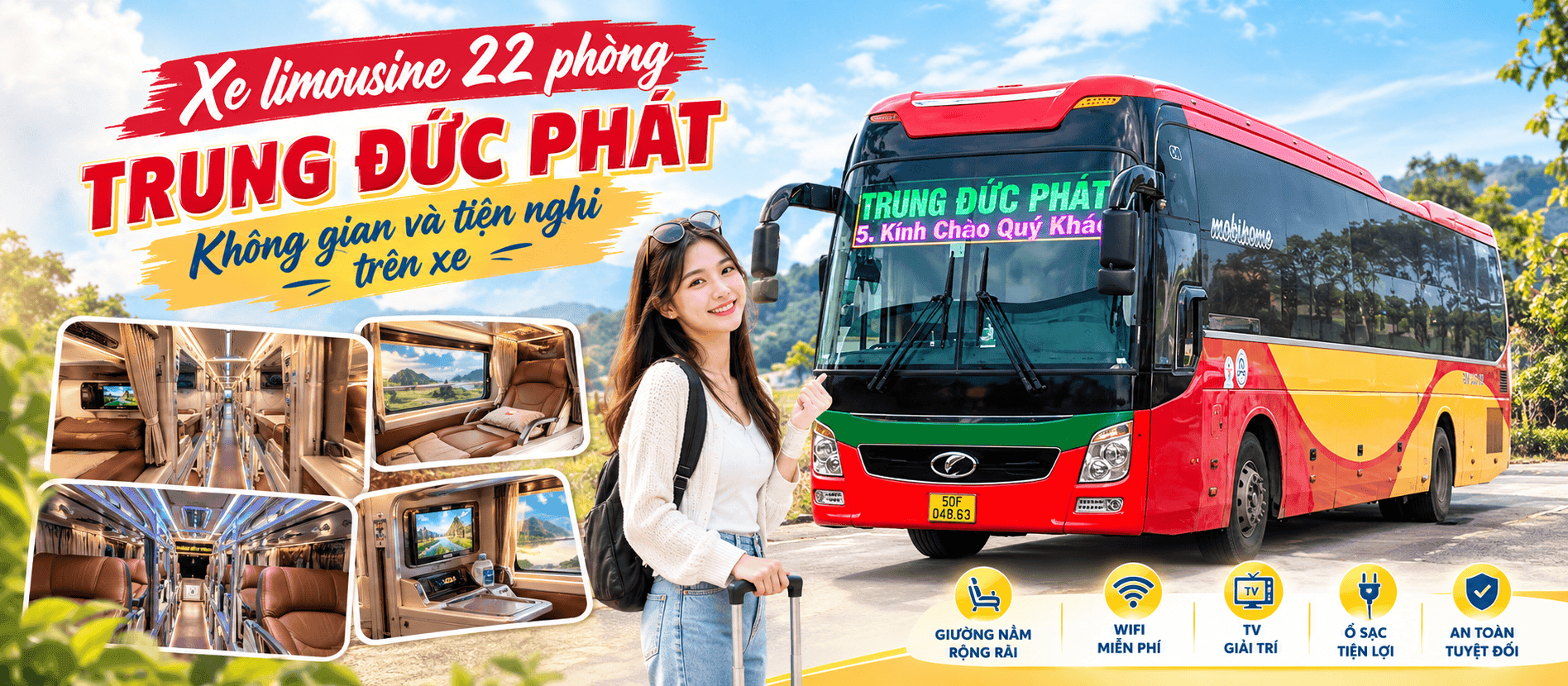 Xe limousine 22 phòng Trung Đức Phát: Không gian và tiện nghi trên xe