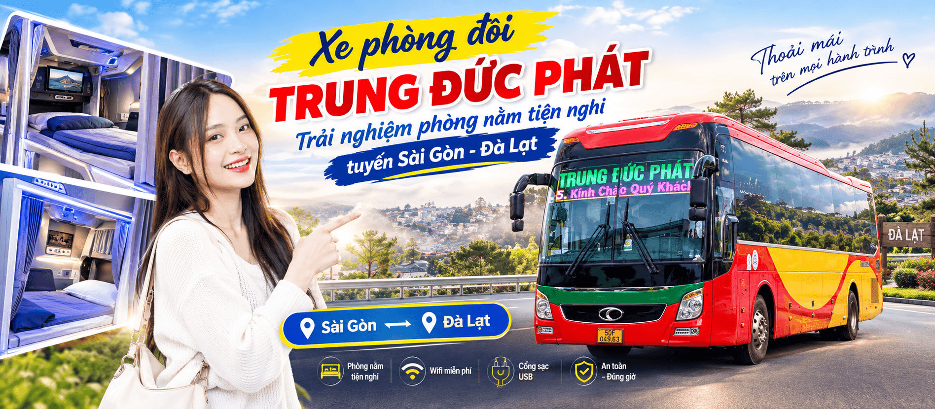 Xe phòng đôi Trung Đức Phát: Trải nghiệm phòng nằm tiện nghi tuyến Sài Gòn - Đà Lạt