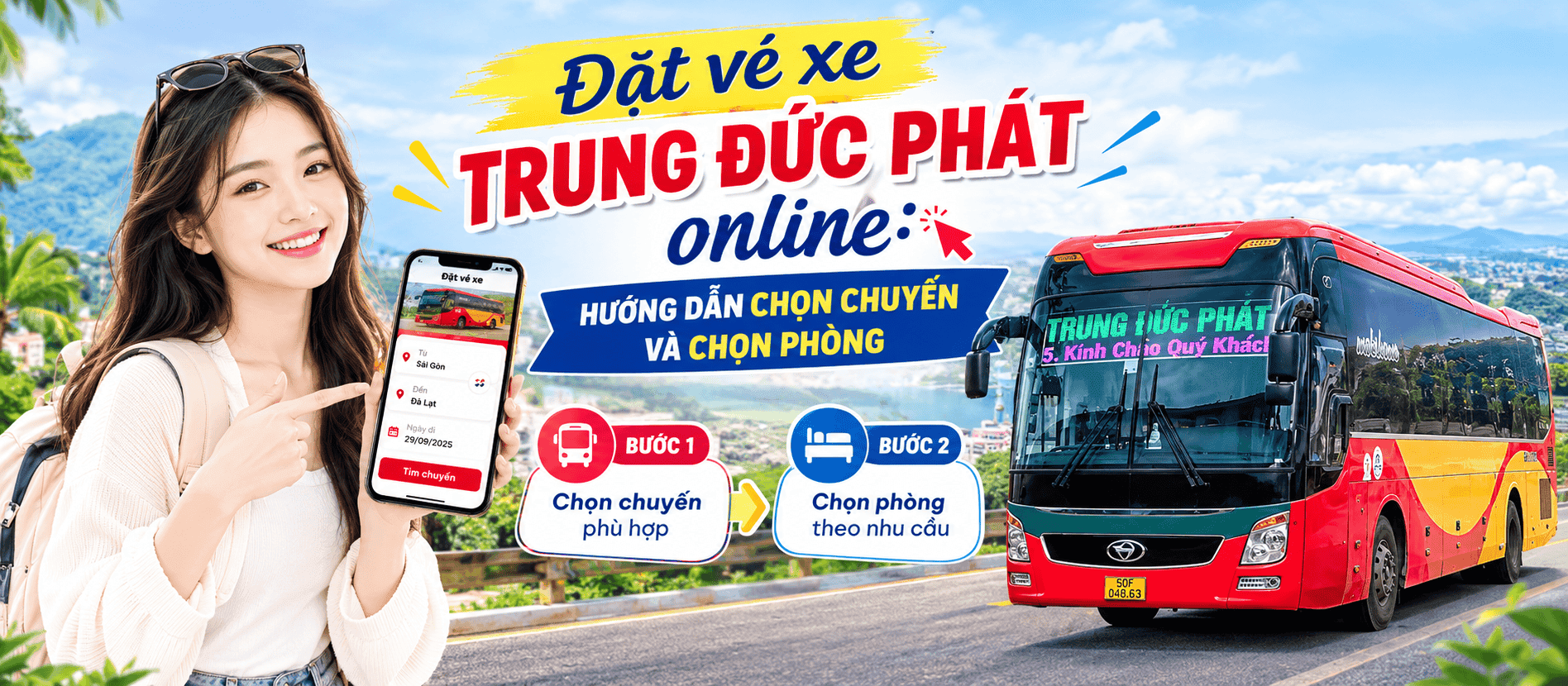 Đặt vé xe Trung Đức Phát online: Hướng dẫn chọn chuyến và chọn phòng